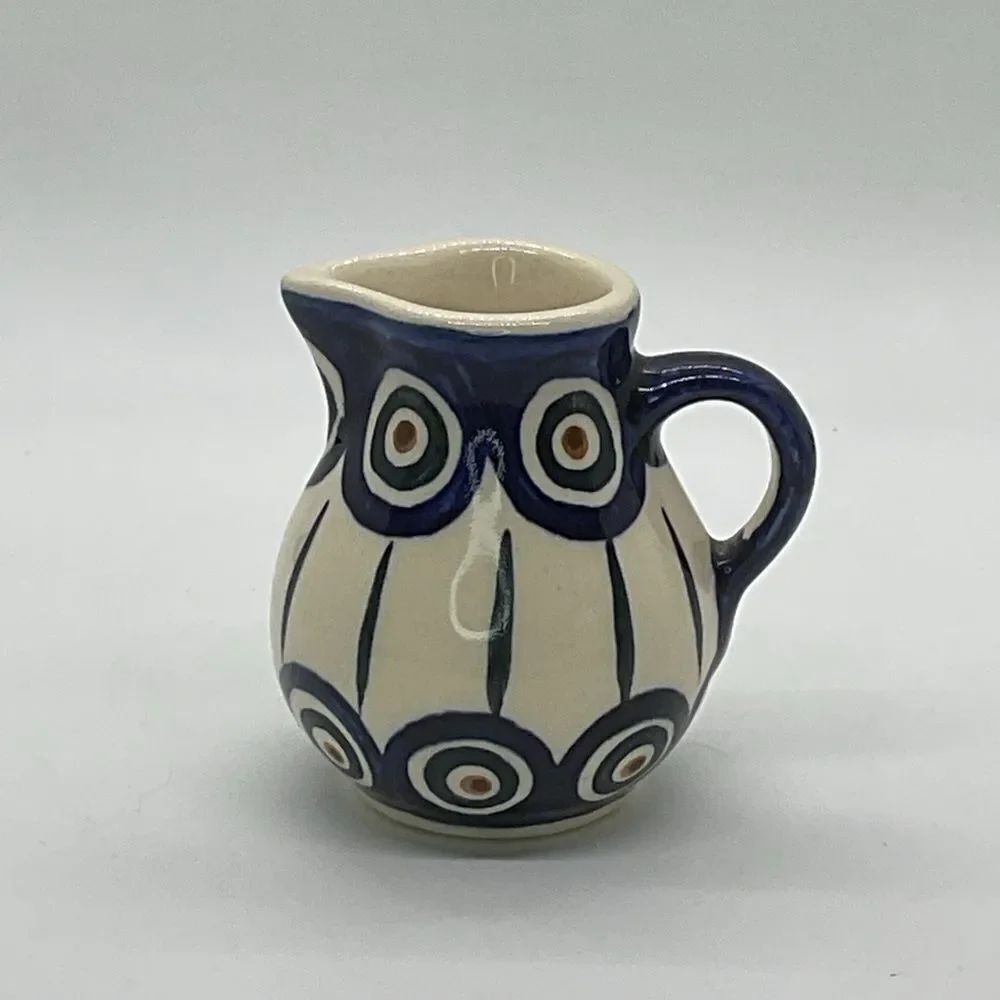 Polish Pottery Dana Boleslawiec Blue and Cream Ceramic Small Pitcher/Creamer